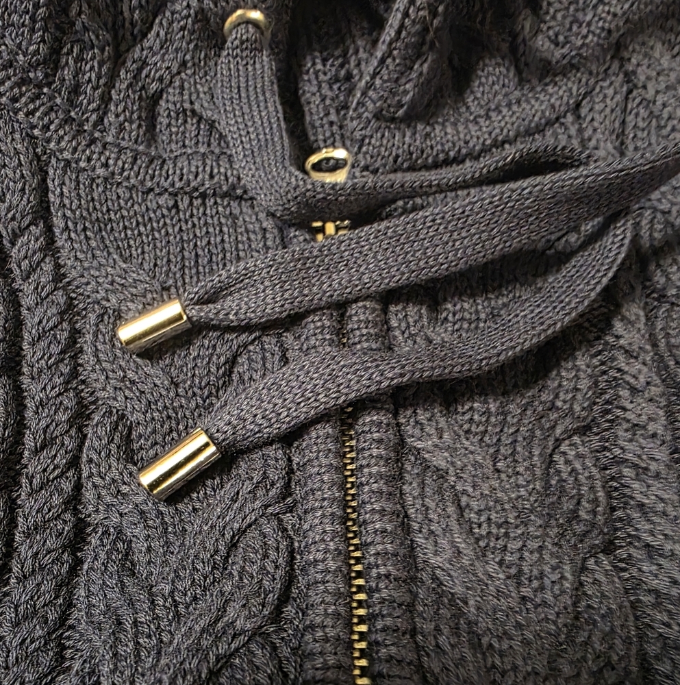 Veronica Beard NWT Navy Blue Dickey Hooded Zip Cable Knit Sweater Fall 00 - 14 - Picture 5 of 5